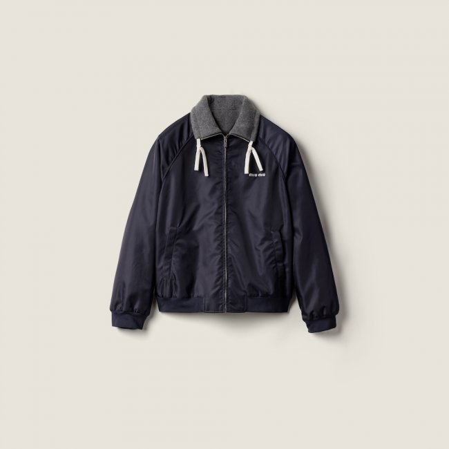Miu Miu Technical gazar and fleece bomber jacket Navy Miu Miu Technical gazar and fleece bomber jacket Navy