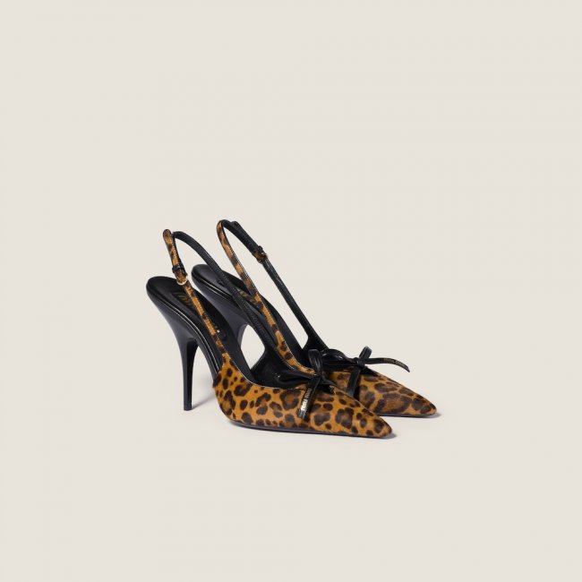 Miu Miu Printed leather slingback pumps with bow Honey Miu Miu Printed leather slingback pumps with bow Honey