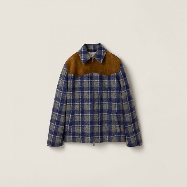 Miu Miu Checked blouson jacket Slate / LightBlue Miu Miu Checked blouson jacket Slate / LightBlue