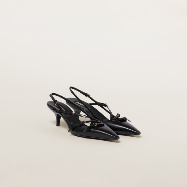 Miu Miu Brushed leather slingbacks with buckles Black Miu Miu Brushed leather slingbacks with buckles Black