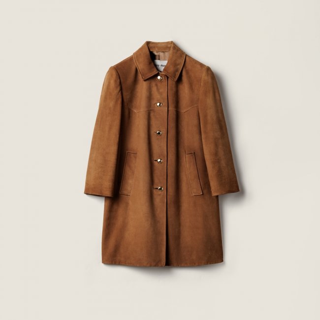 Miu Miu Waxed suede coat Cinnamon Miu Miu Waxed suede coat Cinnamon