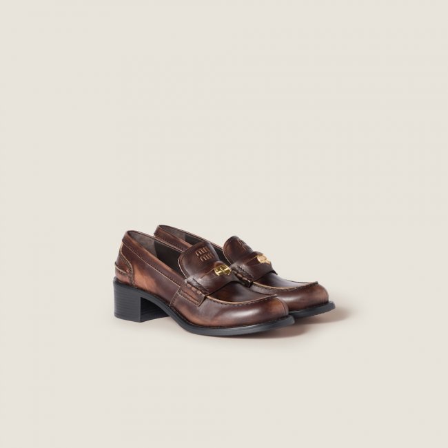 Miu Miu Decò calf leather loafers Ebony Miu Miu Decò calf leather loafers Ebony