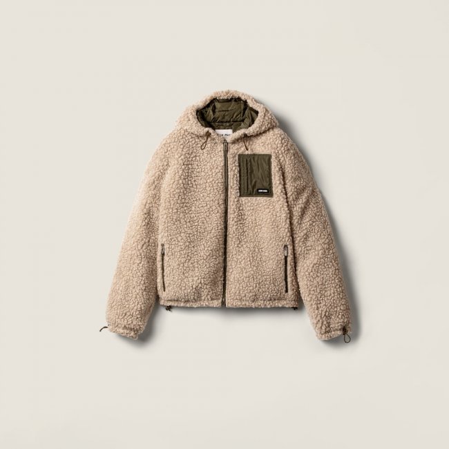 Miu Miu Medium-weight teddy down jacket with technical pongé Lime / Military Miu Miu Medium-weight teddy down jacket with technical pongé Lime / Military