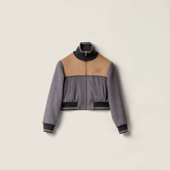 Miu Miu Velour blouson zipper jacket Gray / Camel Miu Miu Velour blouson zipper jacket Gray / Camel