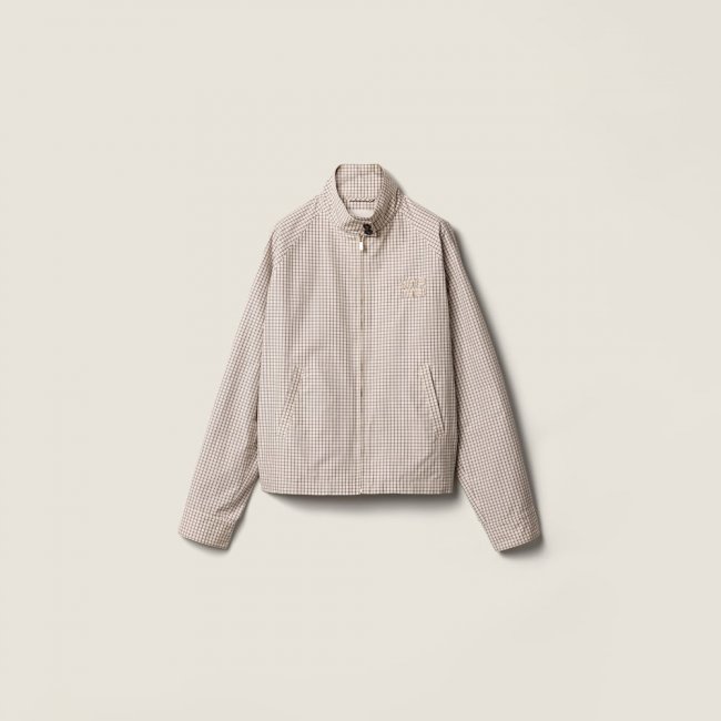 Miu Miu Checked technical fabric blouson jacket Sand Beige Miu Miu Checked technical fabric blouson jacket Sand Beige
