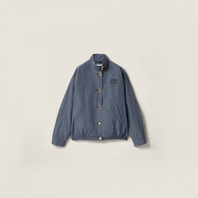Miu Miu Checked technical fabric blouson jacket Navy Miu Miu Checked technical fabric blouson jacket Navy