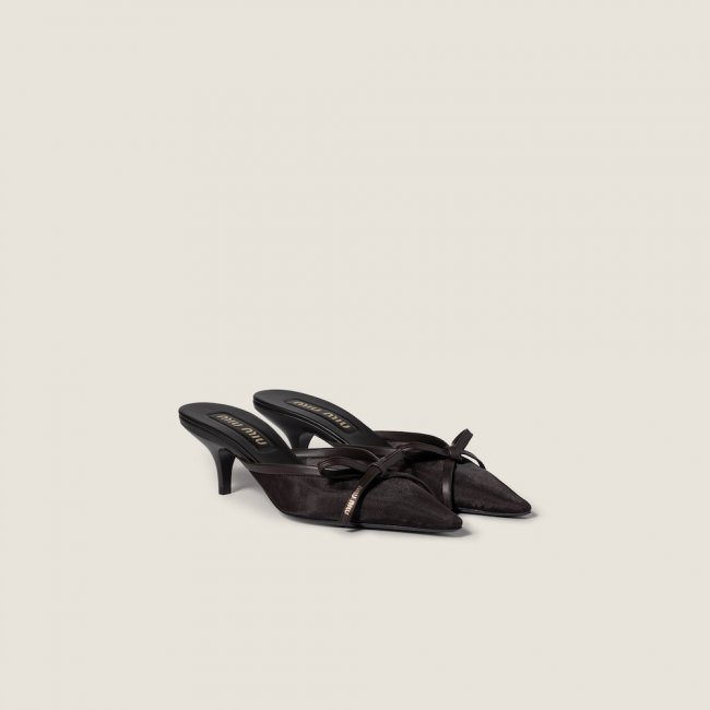 Miu Miu Mesh fabric heeled mules Dark Brown Miu Miu Mesh fabric heeled mules Dark Brown